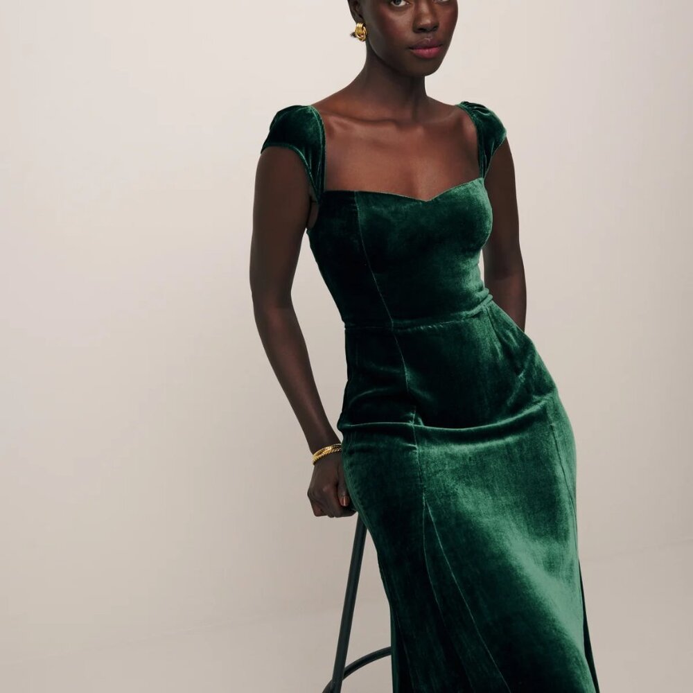 Reformation - NWT Bryson Dress (Color: Forest Velvet, Size 6) MSRP $248